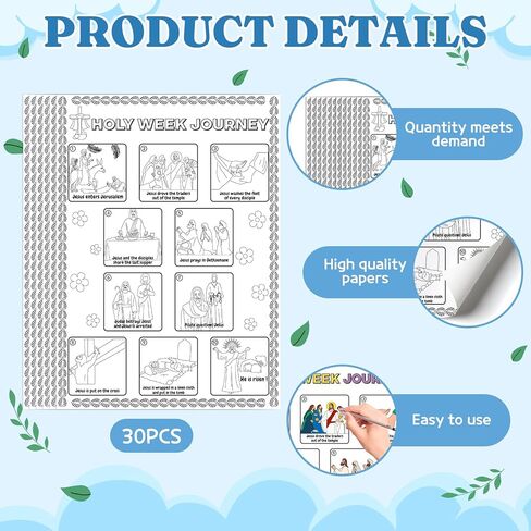 30pcs Holy Week Journey Poster for Easter Crafts for Kids Color Your Own Sunday Crafts Palm Sunday Religious Poster Holy Week Classroom Activities Supply in Kuwait