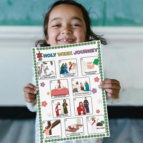 30pcs Holy Week Journey Poster for Easter Crafts for Kids Color Your Own Sunday Crafts Palm Sunday Religious Poster Holy Week Classroom Activities Supply in Kuwait