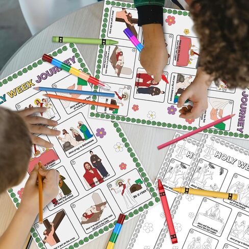 30pcs Holy Week Journey Poster for Easter Crafts for Kids Color Your Own Sunday Crafts Palm Sunday Religious Poster Holy Week Classroom Activities Supply in Kuwait