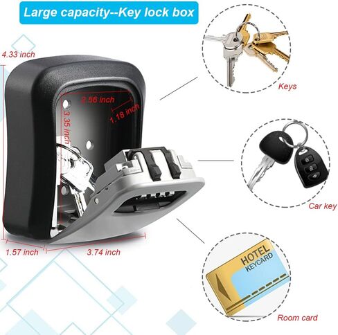 Key Lock Box for Outside, Key Box Wall Mounted 4 Digit Combination Lock Box Hide a Key for Outdoor Indoor, Security Waterproof Large Capacity 5 Keys Lockbox for House Key Room Card in Saudi Arabia