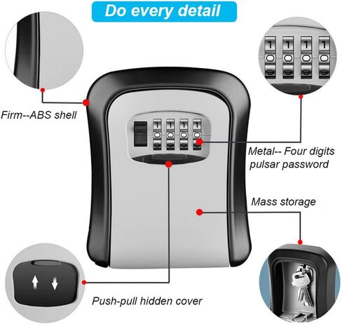 Key Lock Box for Outside, Key Box Wall Mounted 4 Digit Combination Lock Box Hide a Key for Outdoor Indoor, Security Waterproof Large Capacity 5 Keys Lockbox for House Key Room Card in Saudi Arabia