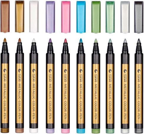 أقلام ماركر معدنية أقلام معدنية متوسطة النقطة للورق الأسود، لوحة فنية صخرية، قرع الهالوين، بيضة عيد الفصح، السيراميك، زجاج النبيذ، الكوب، البلاستيك، الخشب، مصنوعات سجل القصاصات، 10 ألوان in Kuwait