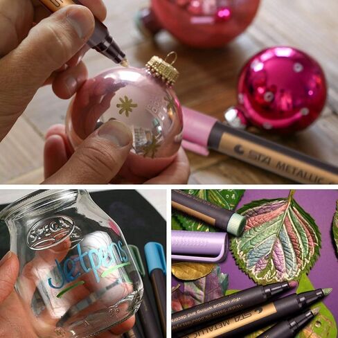 أقلام ماركر معدنية أقلام معدنية متوسطة النقطة للورق الأسود، لوحة فنية صخرية، قرع الهالوين، بيضة عيد الفصح، السيراميك، زجاج النبيذ، الكوب، البلاستيك، الخشب، مصنوعات سجل القصاصات، 10 ألوان in Kuwait