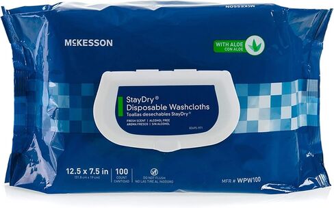 McKesson StayDry Disposable Wipes or Washcloths for Adults with Aloe, Incontinence, Alcohol-Free, Not-Flushable, Pleasantly Fragranced Aloe and Vitamin E Formula in Saudi Arabia