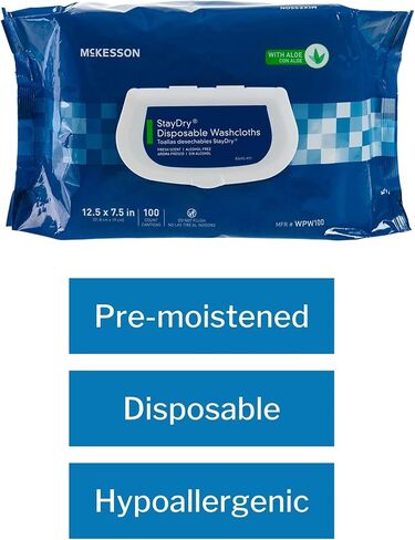 McKesson StayDry Disposable Wipes or Washcloths for Adults with Aloe, Incontinence, Alcohol-Free, Not-Flushable, Pleasantly Fragranced Aloe and Vitamin E Formula in Saudi Arabia