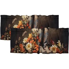 Western Blackout Curtain Valances Watercolor Flower Rustic Country Cowboy Boots Window Treatment Valance Curtains for Bathroom 54 by 18 in, 2 Panel
