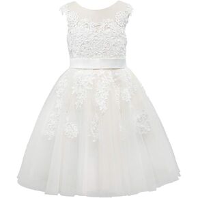 PLUVIOPHILY Lace Applique Tulle Flower Girl Dress Junior Bridesmaid Wedding Party Dresses