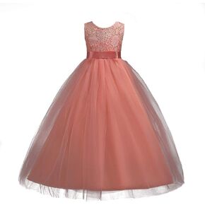 Girls Lace Dress Long A Line Tulle Wedding Pageant Party Prom Dresses Ball Gown