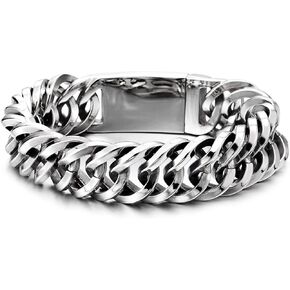 COOLSTEELANDBEYOND Beveled Twisted Curb Chain Cuban Bracelet for Men, Masculine Stainless Steel Bangle, Polished