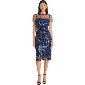 Maggy London Sequin Leaf Pattern Sheath Cocktail Dress for Women, Knee-Length Formal Wedding Guest and Prom Attire