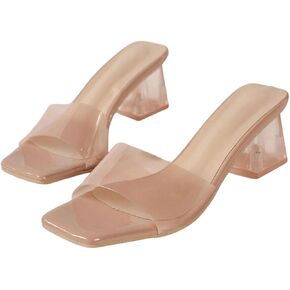 Verdusa Women's Clear Heeled Sandals Square Toe Slip On Chunky Sandal