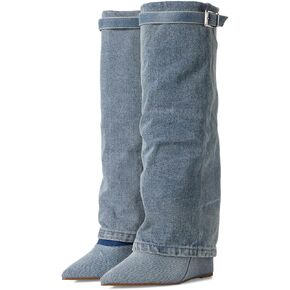 Steve Madden Women's Corenne Knee High Boot, Denim, 7.5