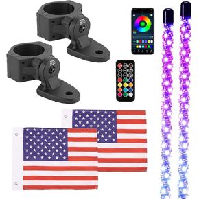KEMIMOTO 2pc 3ft Whip Lights with Whip Mounts for Side by Side, APP Control LED Whip Lights for UTV Offroad, Compatible with Polaris RZR Can-Am Maverick X3 for 1.75-2 inch Roll Bar Cage