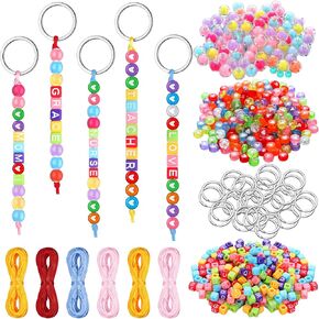 Landical 540 Pcs DIY Bead Keychain Kit Key Chain Making Craft Adjustable Letter Beads Strings Mama Keychain Gift Alphabet Bead Jewelry Key Ring Backpack Accessories for Party Favor