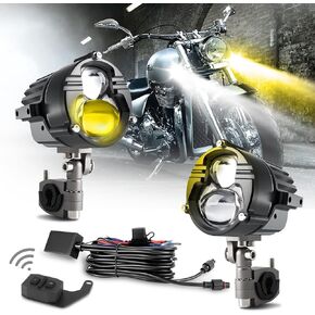 COLIGHT 100W Motorcycle Fog Lights 3,0000 LM Amber White Strobe Pod Lights 5 Modes Offroad Work Lights Spotlight LED Driving Light with 6FT Waterproof Wiring Harness Kit - 2 Pack…