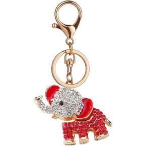 Elephant Keychain Keyring Purse Charm Pendant Rhinestones Key Chains (Red)