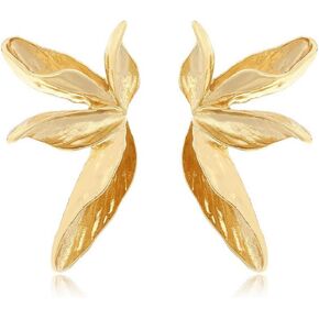 Popular Metallic Leaf Flowers Earrings for Women Metal CZ Gold Plated Floral Hawaiian Vacation Beachy Plant Statement Fashion Jewelry