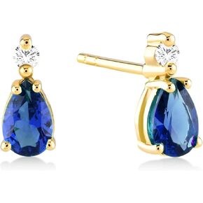 GELIN Diamond Sapphire Earrings in 14K Solid Gold | 14k Gold Sapphire Earrings for Women
