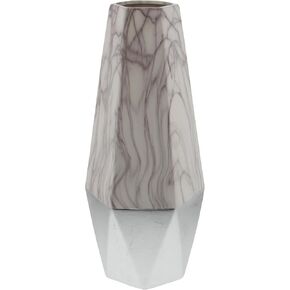 Deco 79 Ceramic Decorative Vase Faux Marble Centerpiece Vase with Silver Base, Flower Vase for Home Decoration 7" x 8" x 18", Gray