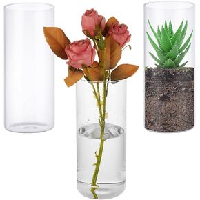 3 Pack Glass Cylinder Vases for Centerpieces, 8 Inch Tall Clear Flower Vase, Glass Vases for Flower, Glass Cylinder Candle Holder for Home Wedding Decorations, Floating Candle Holder