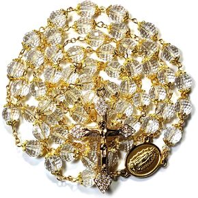 Rosary Beads Chaplet Premium Natural Crystal Gold Rosery Cross Catholic gifts