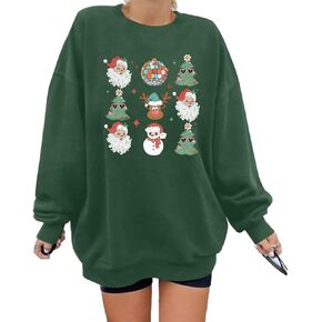 LUKYCILD Womens Ugly Christmas Sweatshirt Funny Reindeer Snowman Crewneck Xmas Holiday Long Sleeves Pullover Tops