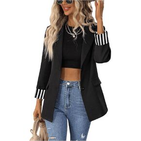 MakeMeChic Women's Striped Print Single Breasted Blazer Long Sleeve Lapel Neck Jacket Suit