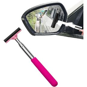 Side Mirror Squeegee, Car Side Mirror Squeegeewith Telescopic Long Handle,Retractable Car Rearview Mirror Wiper for All Vehicles,Mini Squeegee for Rainy Foggy Weather(Pink)