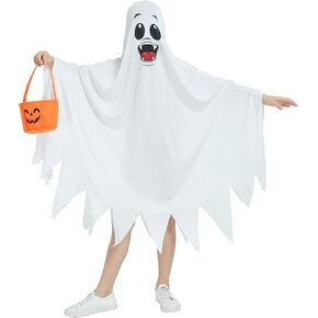 Halloween Ghost Costume for Kids Toddler White Boo Ghost Costumes Cloak Cape Outfit Cosplay for Spooky Trick or Treat