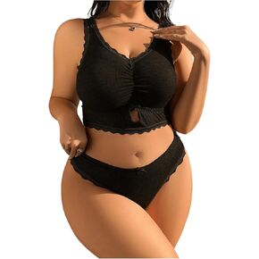 Milumia Womens Plus Size Bow Lace Bralette Lingerie Set bra and panty sets