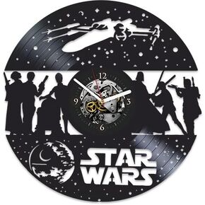 Vinyl Record Wall Clock 12 Inch Compatible with Star Wars Themed Darth Vader Gift Black Art