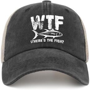 قبعة سائق الشاحنة WTF Where's The Fish Hat للسيدات قبعة بيسبول شبكية كلاسيكية للصيف