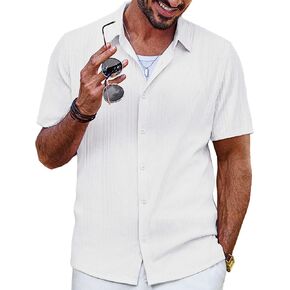 قميص رجالي من PJ PAUL JONES بأكمام قصيرة وأزرار للأسفل للشاطئ، قمصان صيفية كاجوال خالية من التجاعيد in Kuwait