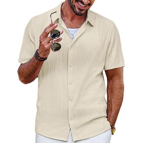 PJ PAUL JONES Men's Shirt Short Sleeve Button Down Beach Shirt for Summer Casual Wrinkle Free Shirts