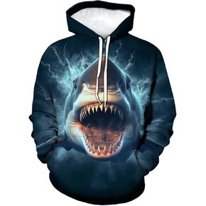 Lurhonp Shark Novelty Print Fashion Long Sleeve Sweatshirt Hoodie