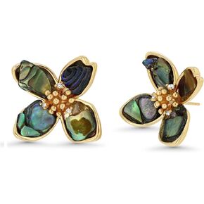 Gold Mother of Pearl Flower Stud Statement Earrings for Women by SNGIA, Dainty Bold Retro Handmade Trendy Natural Sea Abalone Shell Floral Bohemian Jewelry Gifts, Small Unique Baroque Turquoise Stone Summer Beach Fashion Earrings Accessories, Vintage Gems