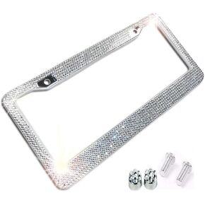 BLVD-LPF OBEY YOUR LUXURY Clear White Crystal Rhinestone License Plate ABS Chrome Frame with Crystal Screw Caps - 1 Frame