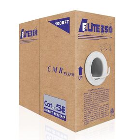 CAT5E Riser (CMR), 1000ft, UTP 24AWG, Solid Bare Copper, 350MHz, UL Certified, Easy to Pull (Reelex II) Box, Bulk Ethernet Cable, Yellow