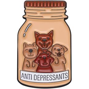 Anti Depressants Is Pet A Dog Enamel Lapel Pin Cartoon Medicine Bottle Metal Badge Brooch Pet Dog Series Fun English Letter Cartoon Brooch Accessories