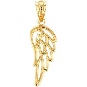 10K Yellow, White, Rose Gold Guardian Angel Single Filigree Wing Charm Pendant - Choice of Metal