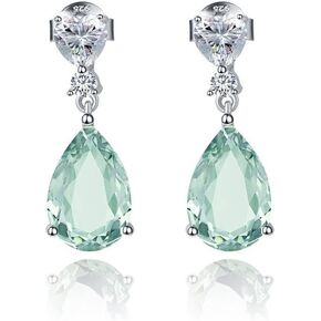 Kemstone Sterling Silver Natural Green Amethyst Earrings with White Zircon Accents Wedding Earrings