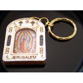 Holy Land Market Icon Keys Ring (2 x 1.2 inches) - Our Lady of Guadelupe (with Certificate - Packed as Gift)