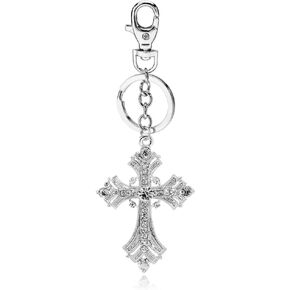 Liavy's Fleur De Lis Cross Charm Fashionable Keychain - Sparkling Crystal - Unique Gift and Souvenir