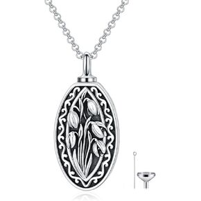 Personalized Custom Birth Flower Urn Necklace for Ashes S925 Sterling Silver 12 Month Pendant Cremation Jewelry for Ashes with w/Funnel Filler Memorial Keepsake Jewelry for Women