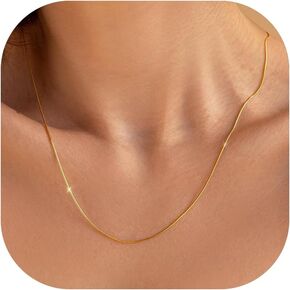 Gold Chain Necklace for Women - 18K Gold Plated Herringbone Necklace Square Snake Necklace 0.9mm/2mm Gold Chain for Women Dainty Gold Necklace for Women Gold Jewelry Size 16/18/20/22/24/26 Inch