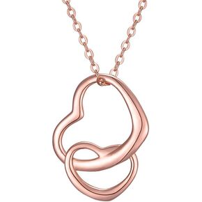 EVER FAITH Women's 925 Sterling Silver Simple Interlocking Open Heart Adjustable Pendant Necklace Birthday/Mothers Day/Valentines Day/Christmas Jewelry Gift for Friend Sister Mother