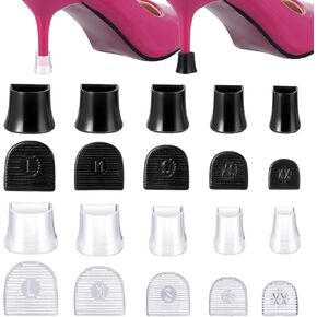 Heel Cap Protectors for High Heel Shoes | U Shape 5 Sizes Black Clear 10Pairs | Anti-Slip Noise Reducing High Heel Protector Replacement Tips, Heel Protectors Tip Covers for Stiletto and Pumps Tips