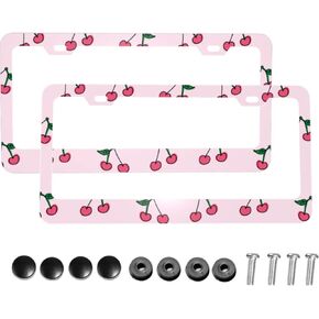Delerain Cherry 2Pcs License Plate Frame, Aluminum Metal with Screw Caps 2 Holes Car Tag Cover Holder Frames or US Standard Vehicles in Kuwait