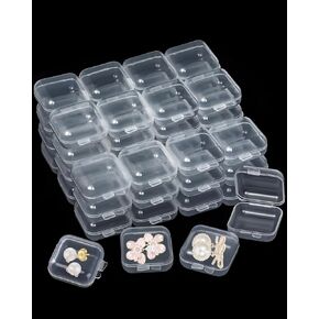 48PCS Mini Clear Jewelry Box, Small Plastic Storage Box with Lids 1.37 x 1.37 x 0.7 Inches Craft Bead Organizer Travel Earring Storage Containers for Rings, Earbuds, Diamond Art