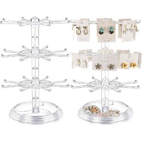 2 Pcs Rotating Jewelry Display Stands Plastic 3 Tier Spinning Display Rack for Vendors Events Necklace Keychain Earring Holder Retail Display Supplies (Clear) in Kuwait